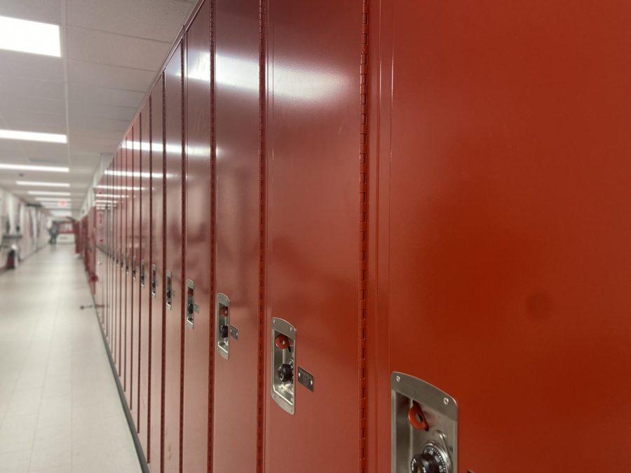 New lockers line the high school hallways.