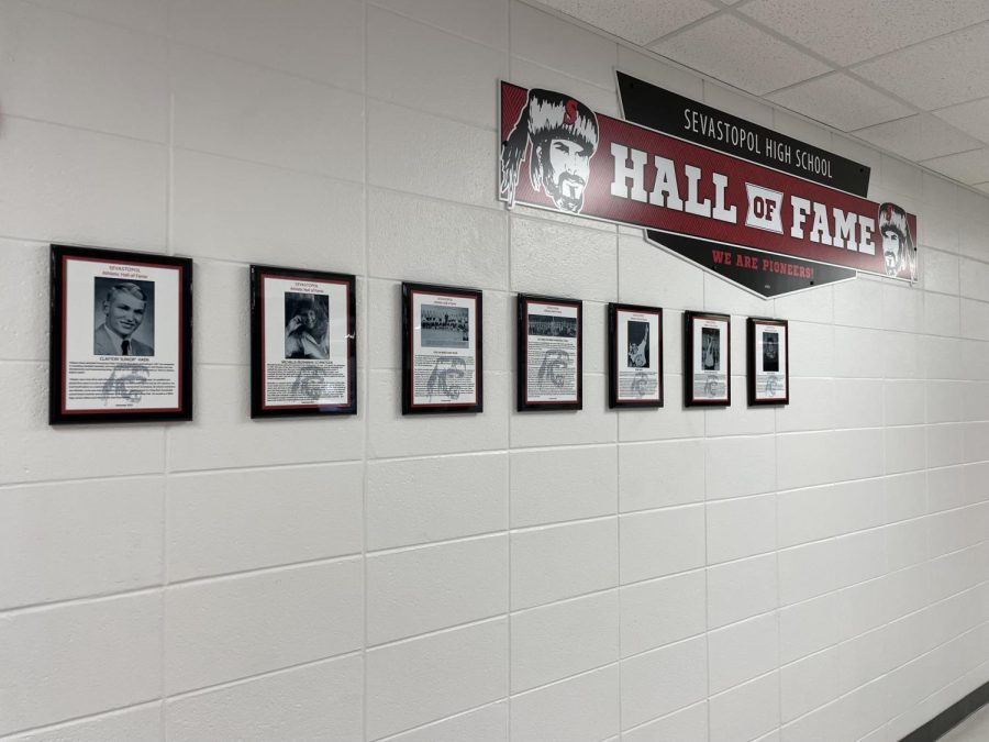 Pictured is the new permanent display for the Pioneer Athletic Hall of Fame.